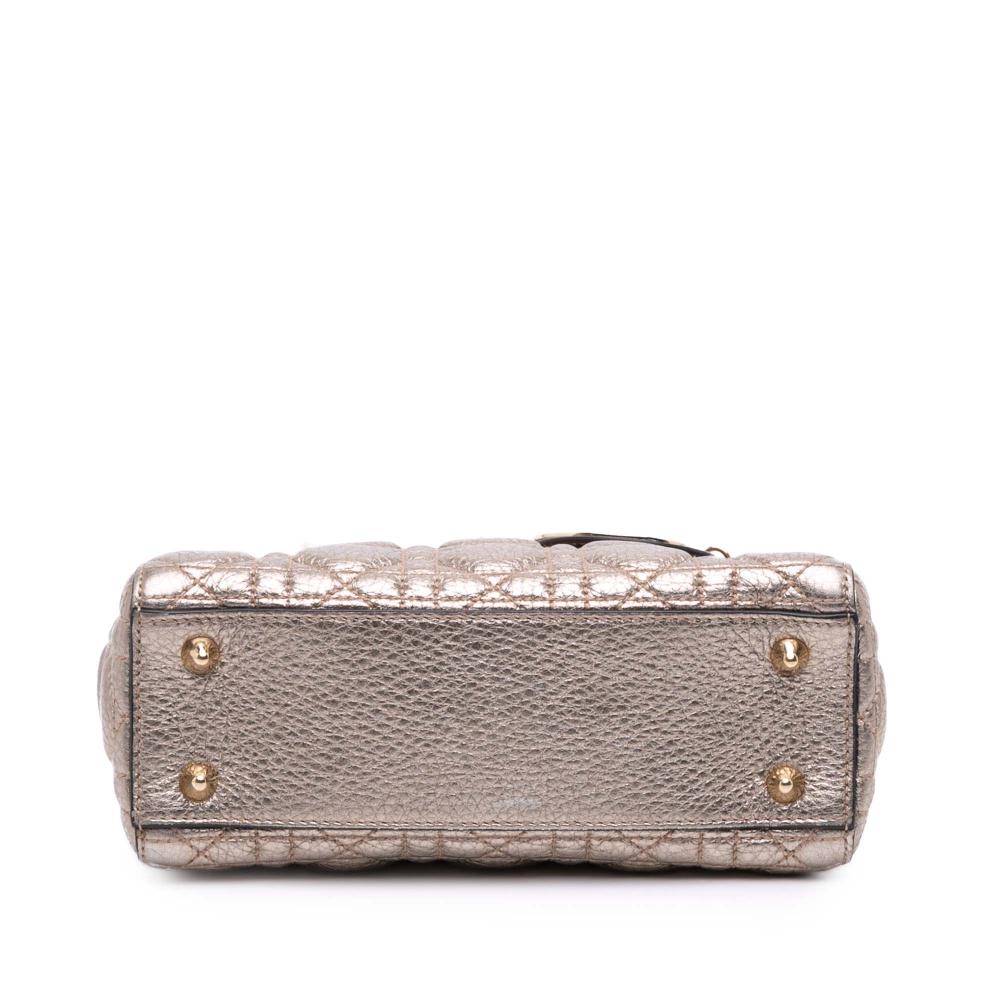 Christian Dior B Dior Gold Light Gold Calf Leather Small Metallic Grained skin Cannage Supple Lady Dior Italy