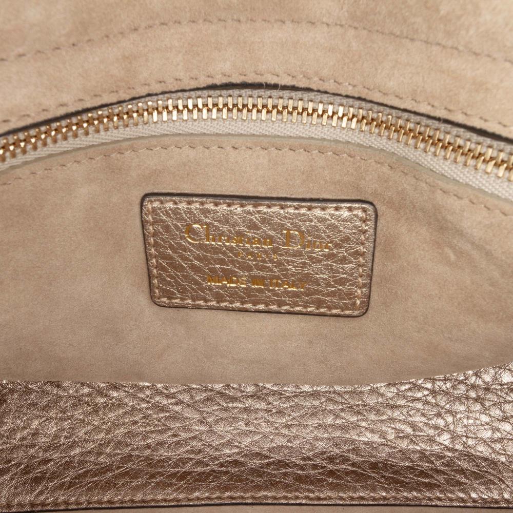 Christian Dior B Dior Gold Light Gold Calf Leather Small Metallic Grained skin Cannage Supple Lady Dior Italy