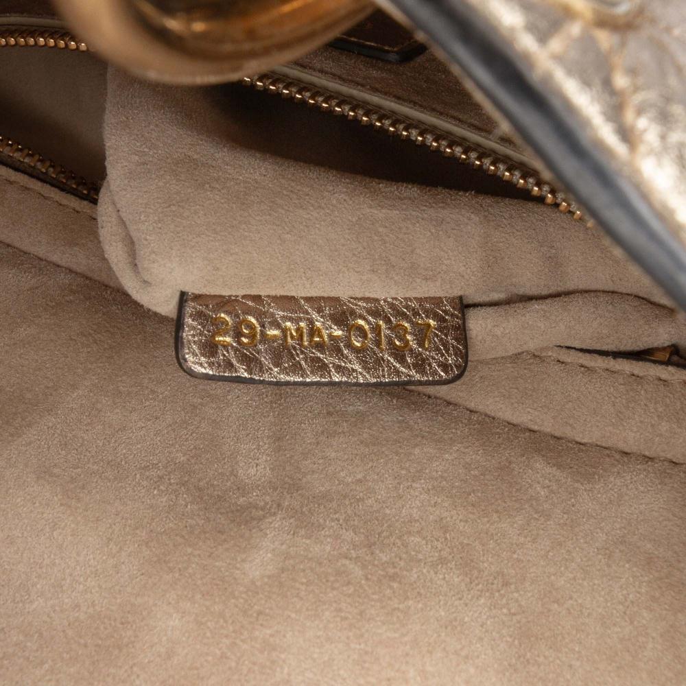 Christian Dior B Dior Gold Light Gold Calf Leather Small Metallic Grained skin Cannage Supple Lady Dior Italy