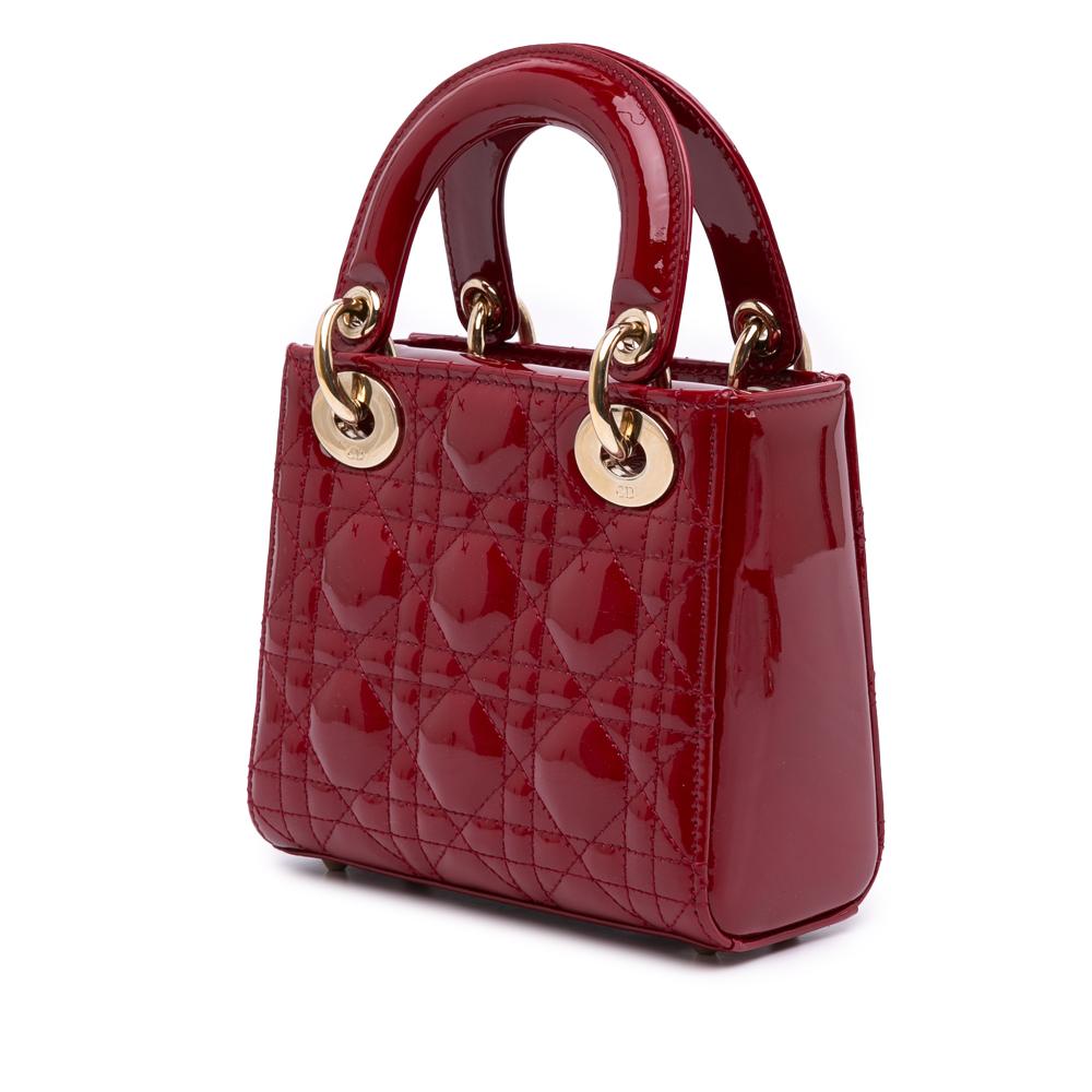 Christian Dior B Dior Red Dark Red Patent Leather Leather Mini Patent Cannage Lady Dior France