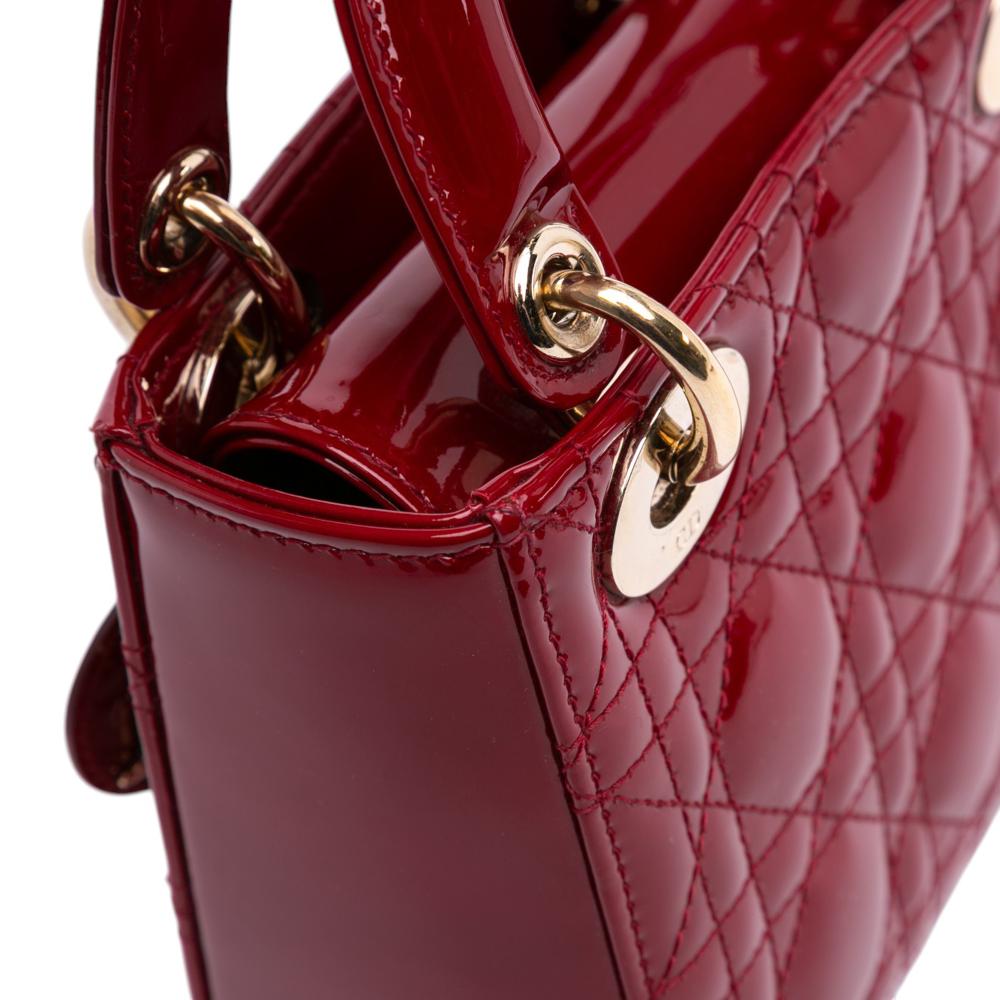 Christian Dior B Dior Red Dark Red Patent Leather Leather Mini Patent Cannage Lady Dior France