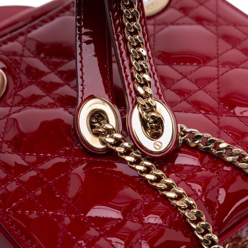 Christian Dior B Dior Red Dark Red Patent Leather Leather Mini Patent Cannage Lady Dior France
