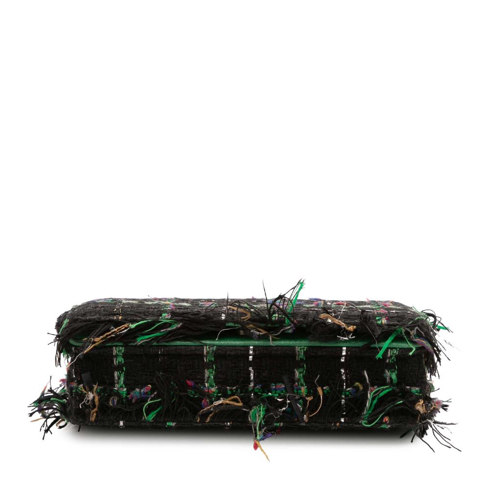 Chanel B Chanel Black with Green Lime Tweed Fabric CC Quilted Boucle Robot Charm Wallet On Chain Italy