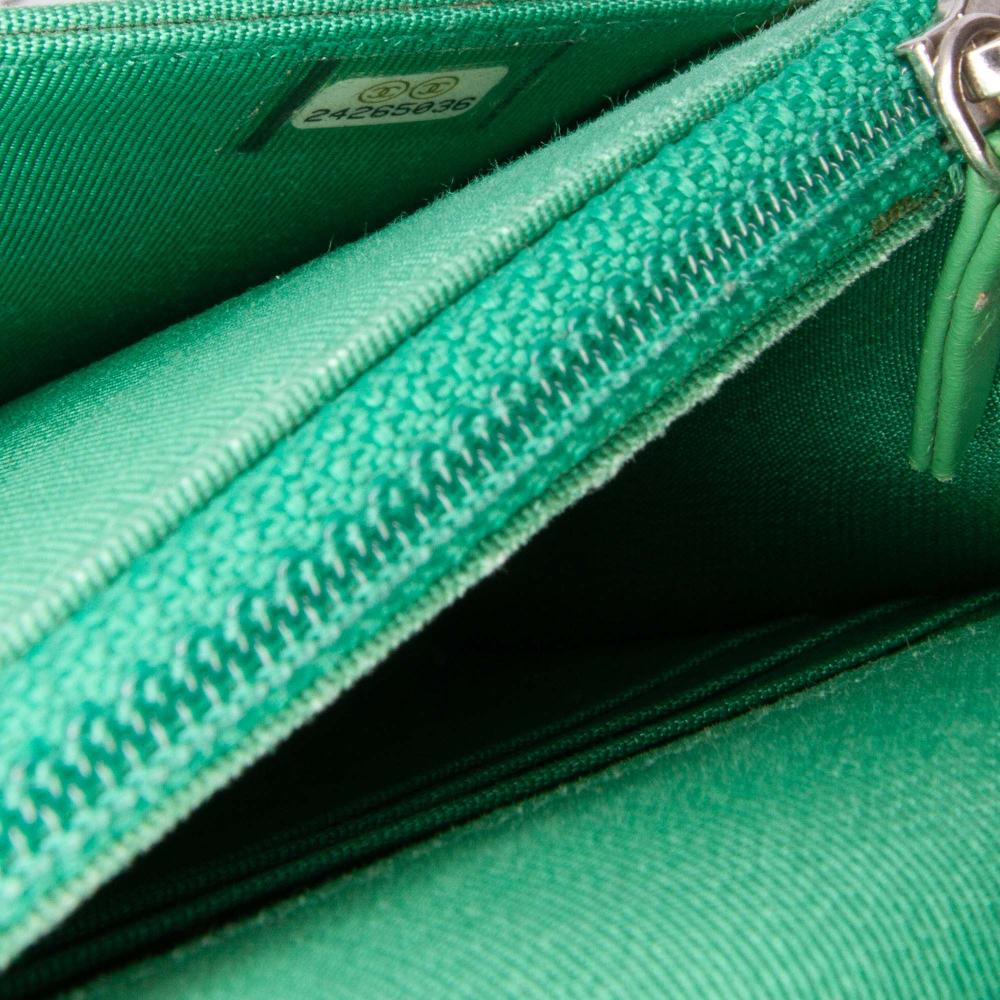 Chanel B Chanel Black with Green Lime Tweed Fabric CC Quilted Boucle Robot Charm Wallet On Chain Italy