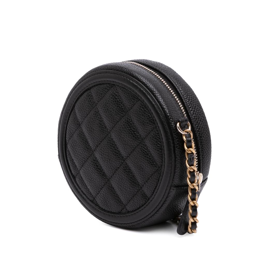 Chanel B Chanel Black Caviar Leather Leather Caviar CC Filigree Round Clutch with Chain Italy