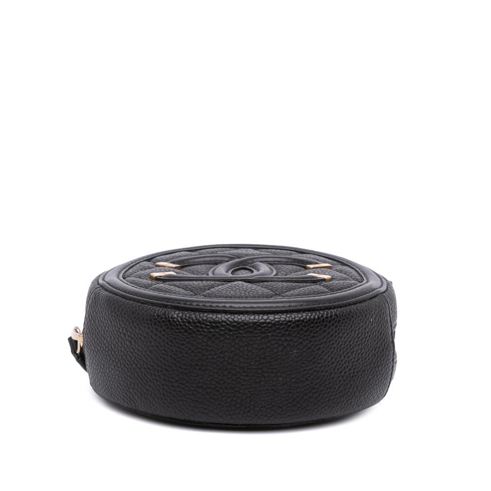Chanel B Chanel Black Caviar Leather Leather Caviar CC Filigree Round Clutch with Chain Italy