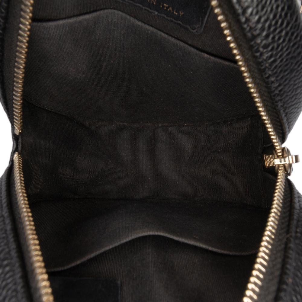 Chanel B Chanel Black Caviar Leather Leather Caviar CC Filigree Round Clutch with Chain Italy