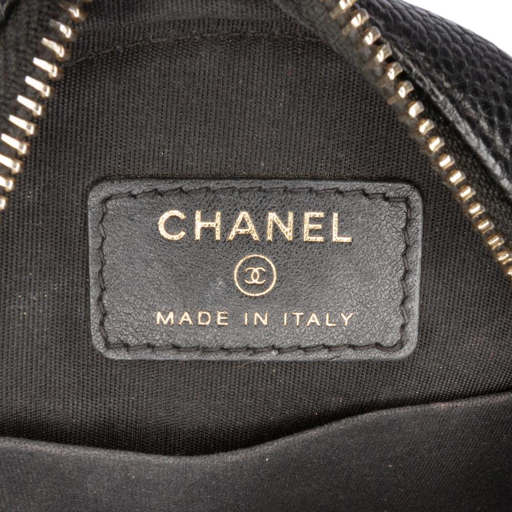 Chanel B Chanel Black Caviar Leather Leather Caviar CC Filigree Round Clutch with Chain Italy