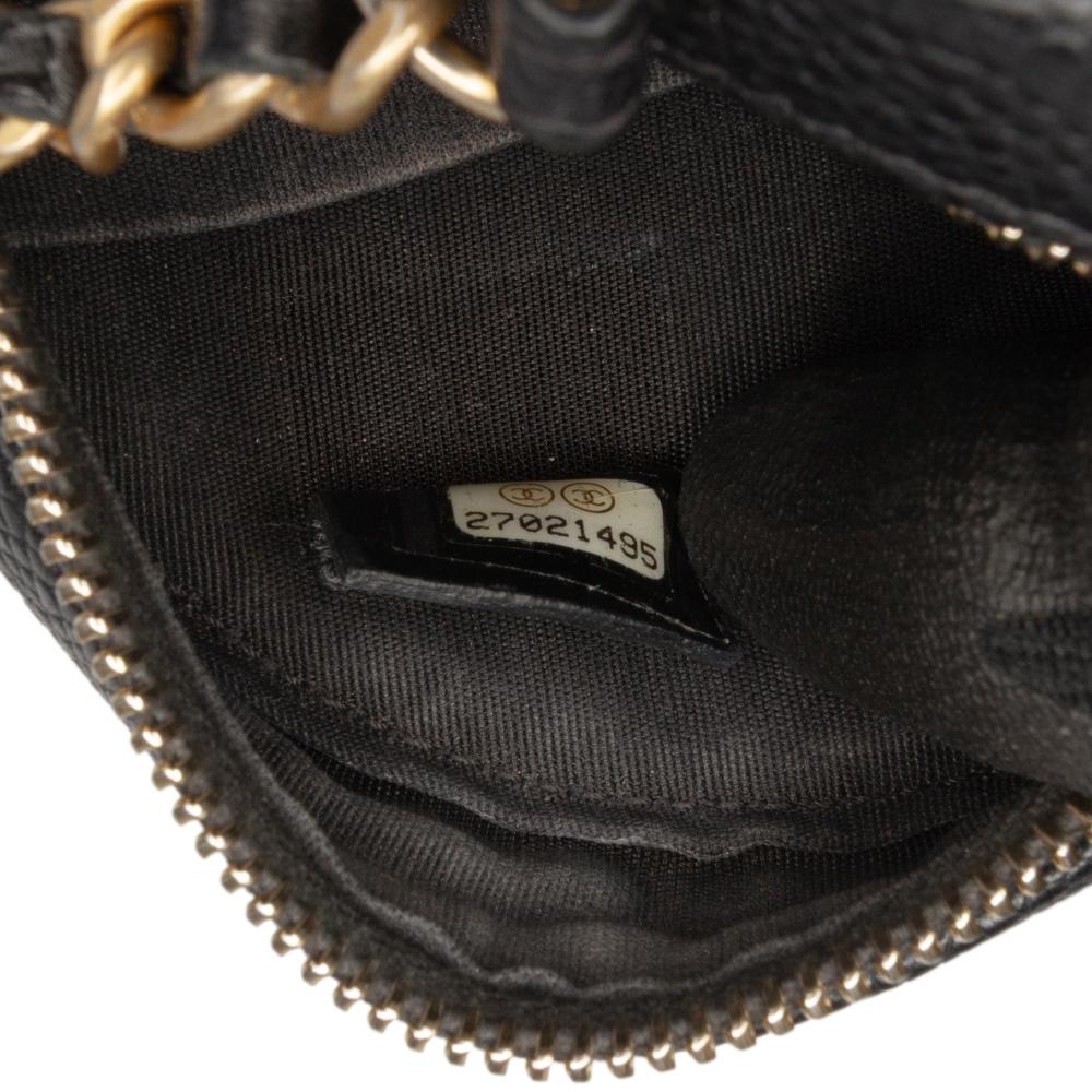 Chanel B Chanel Black Caviar Leather Leather Caviar CC Filigree Round Clutch with Chain Italy