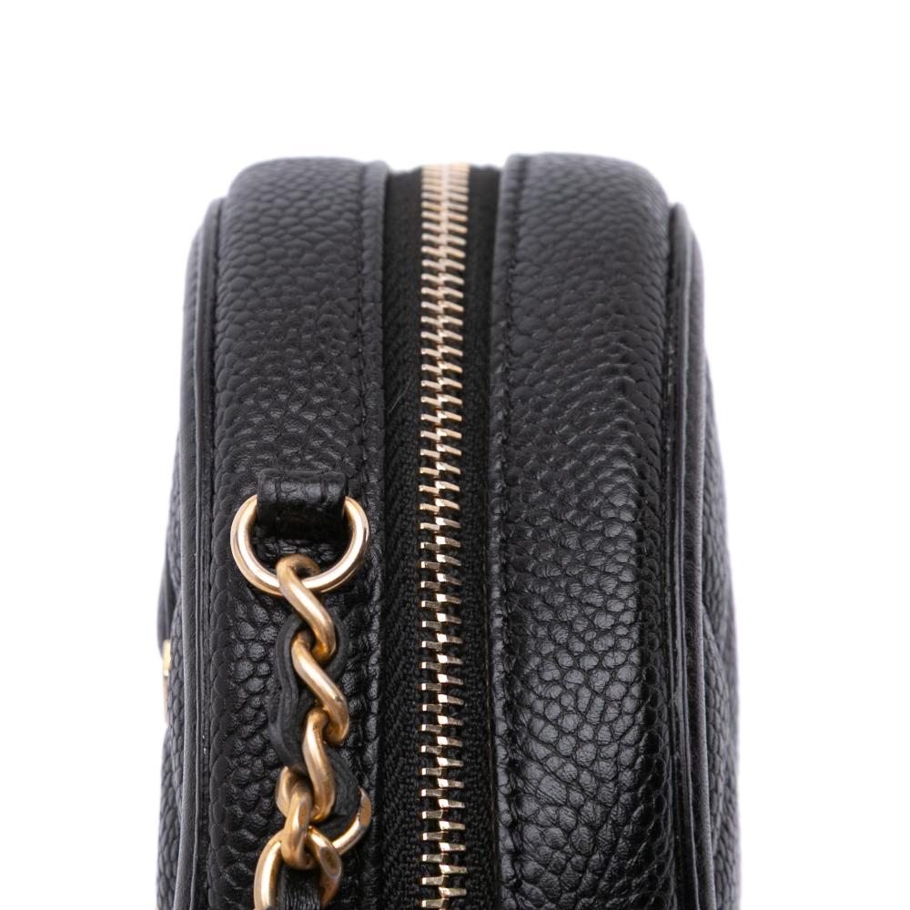 Chanel B Chanel Black Caviar Leather Leather Caviar CC Filigree Round Clutch with Chain Italy
