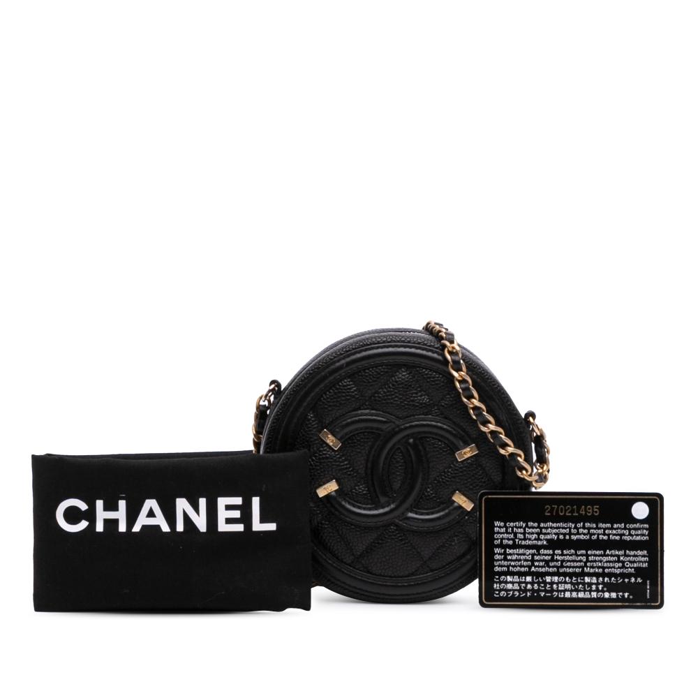 Chanel B Chanel Black Caviar Leather Leather Caviar CC Filigree Round Clutch with Chain Italy