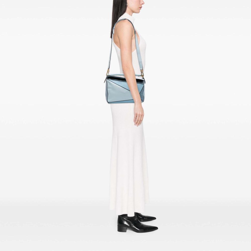 Loewe B LOEWE Blue Light Blue Calf Leather Medium Tricolor skin Puzzle Satchel Spain