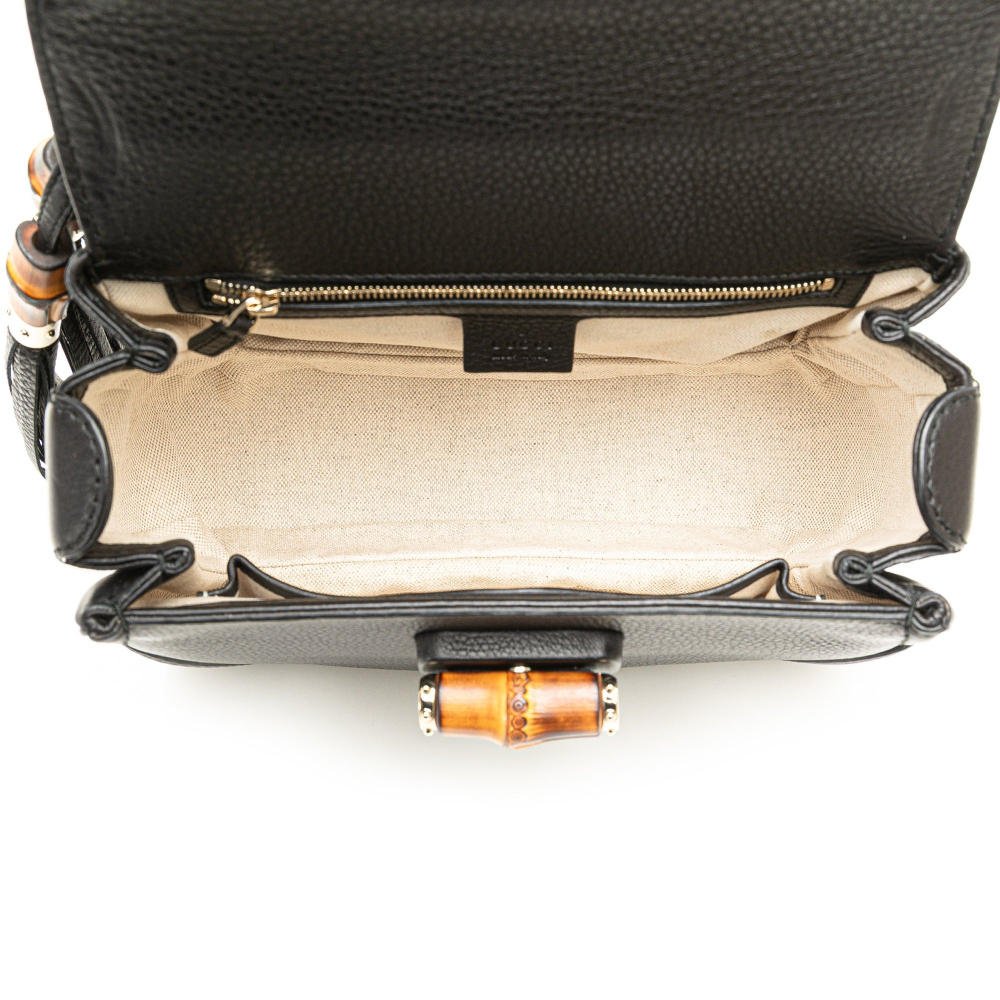 Gucci Bamboo Medium Leather Top-handle Handbag Black