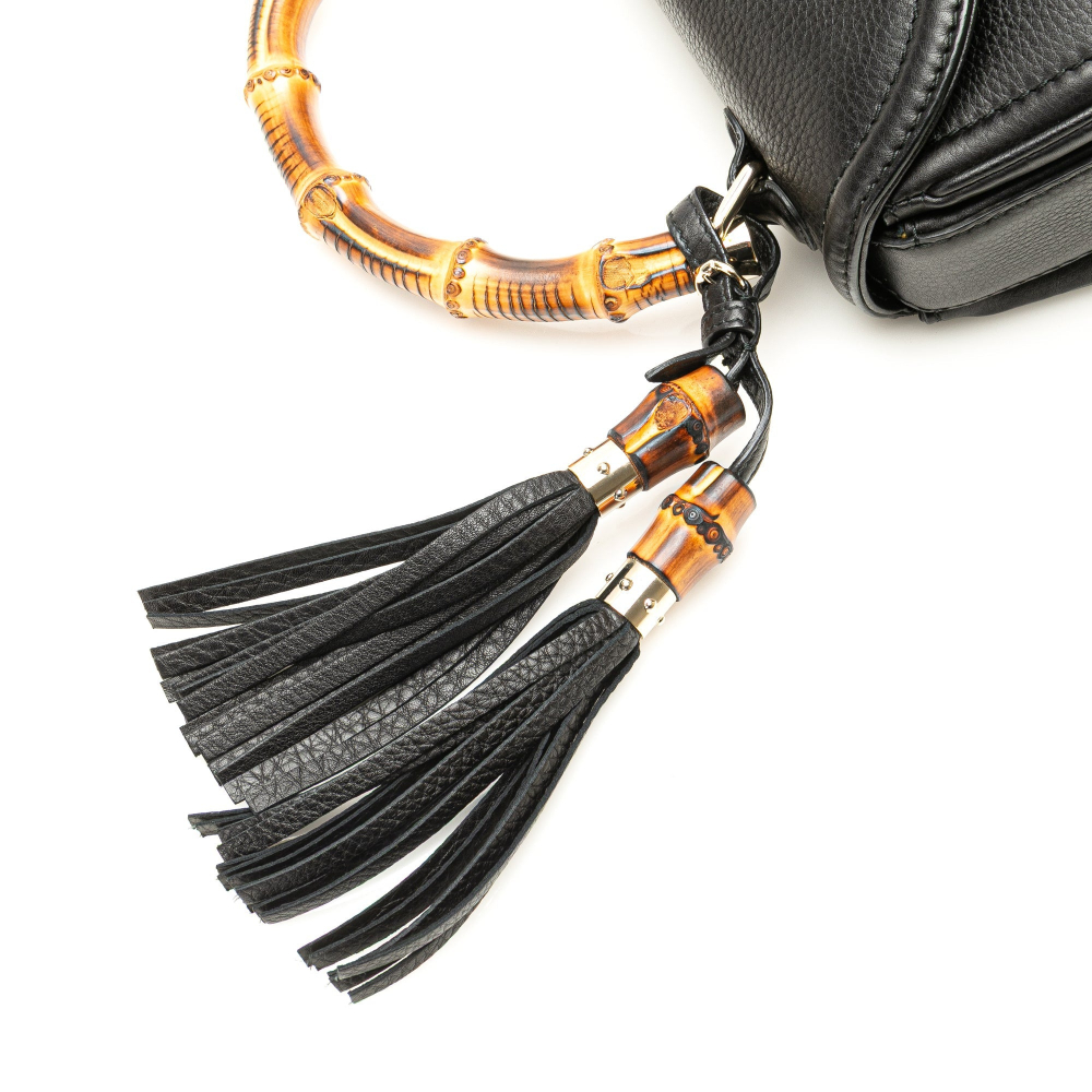 Gucci Bamboo Medium Leather Top-handle Handbag Black