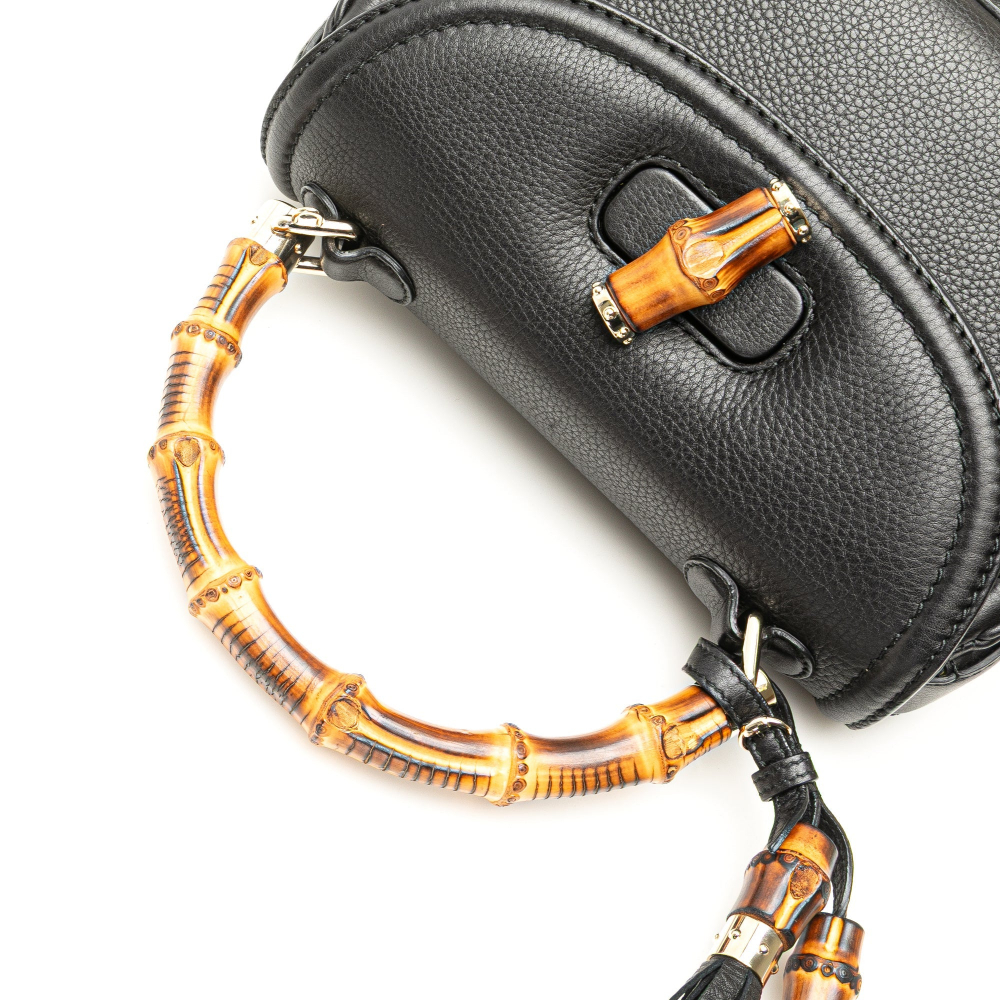 Gucci Bamboo Medium Leather Top-handle Handbag Black