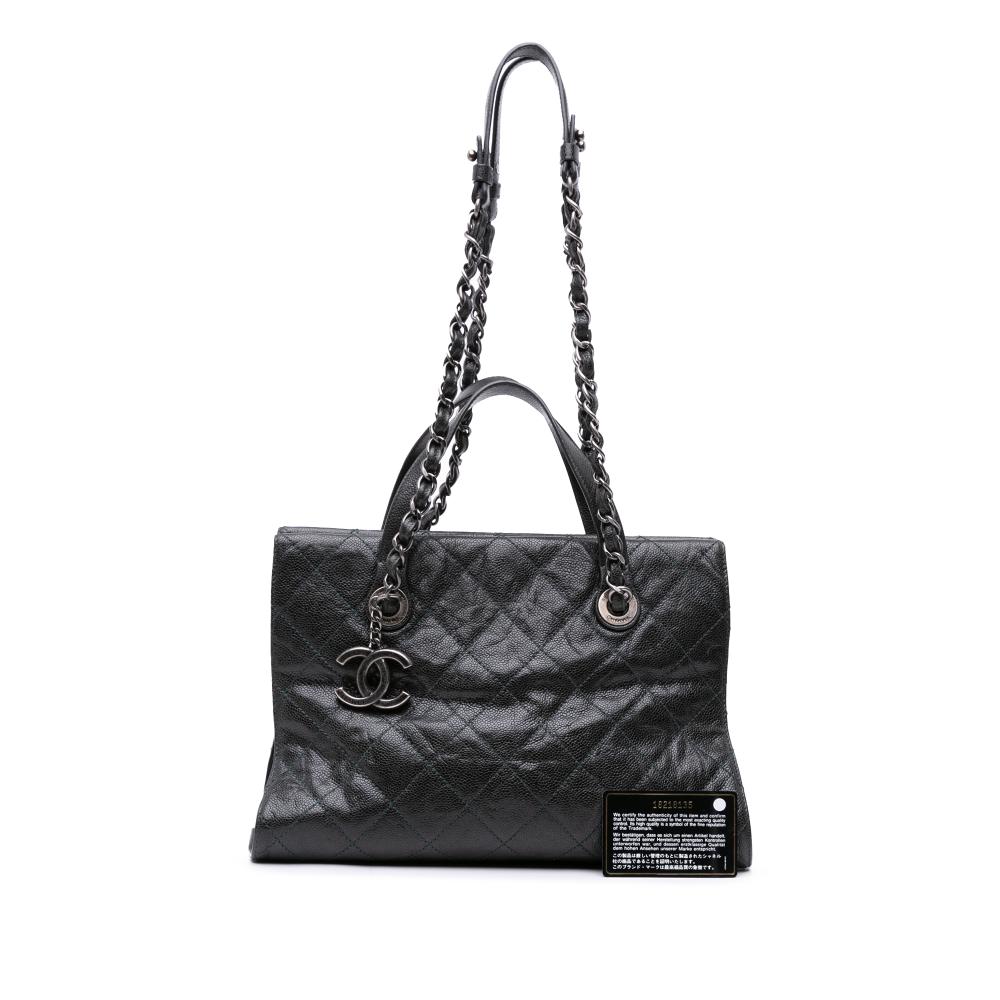 Chanel B Chanel Black Caviar Leather Leather CC Quilted Crumpled Caviar Crave Tote Italy