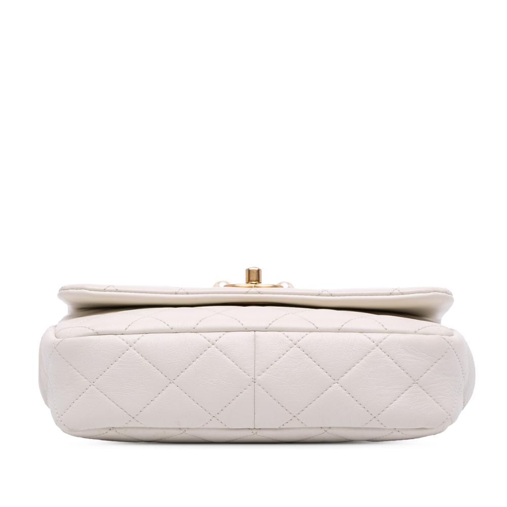 Chanel B Chanel White Off White Calf Leather Mini Glazed skin Pearl Side Flap Italy