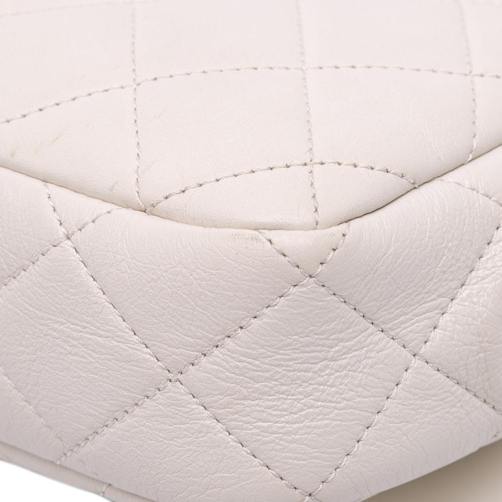 Chanel B Chanel White Off White Calf Leather Mini Glazed skin Pearl Side Flap Italy