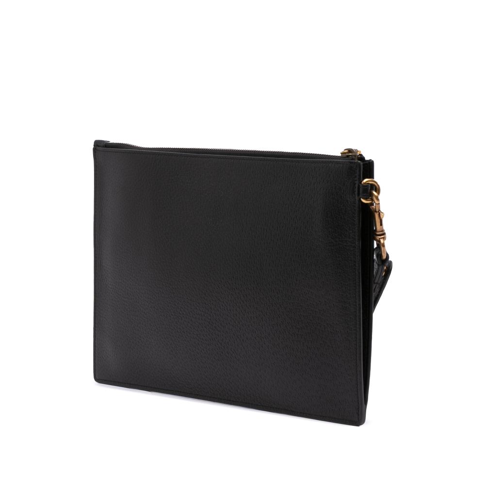 Gucci AB Gucci Black Calf Leather Web Agora Clutch Italy
