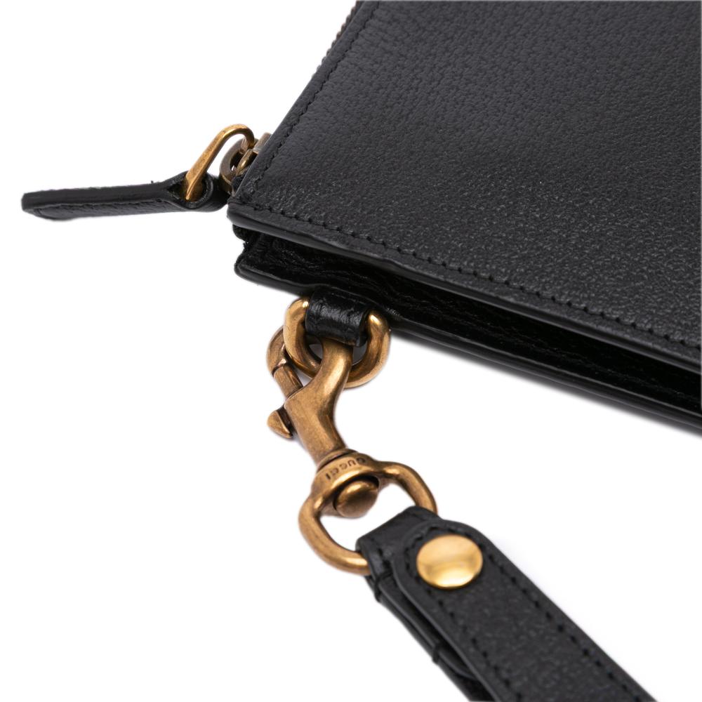Gucci AB Gucci Black Calf Leather Web Agora Clutch Italy