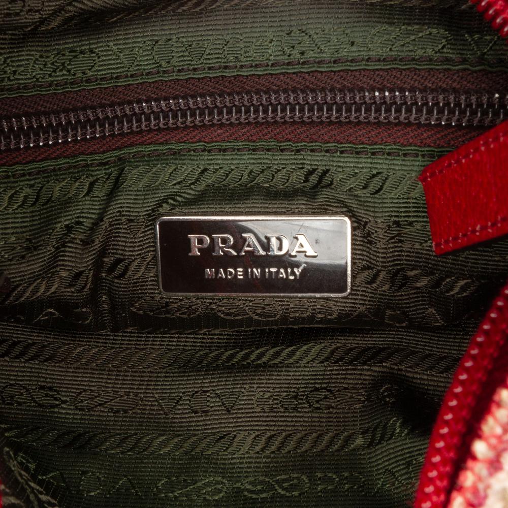 Prada B Prada Red Tweed Fabric Vitello Trimmed Flat Tote Italy