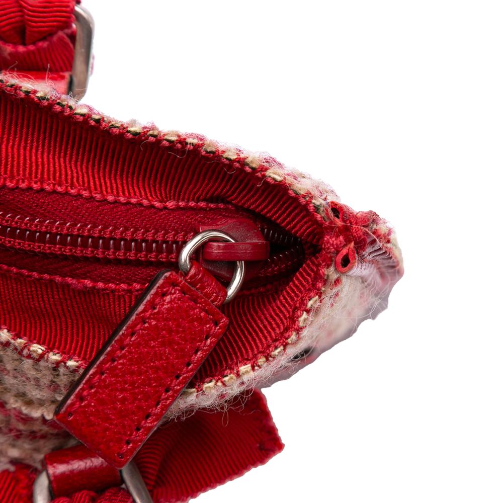 Prada B Prada Red Tweed Fabric Vitello Trimmed Flat Tote Italy