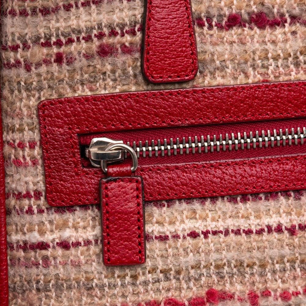 Prada B Prada Red Tweed Fabric Vitello Trimmed Flat Tote Italy