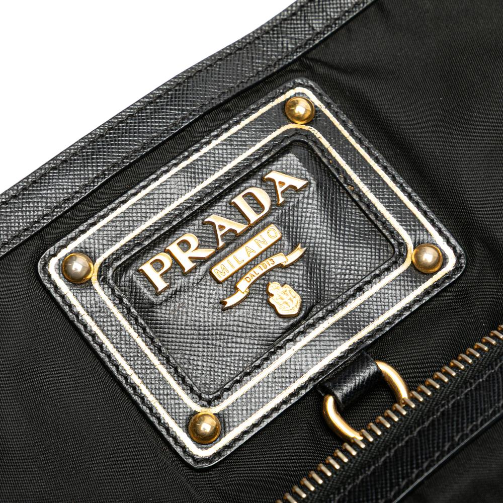 Prada B Prada Black Nylon Fabric Saffiano Trimmed Tessuto Snap Crossbody Italy