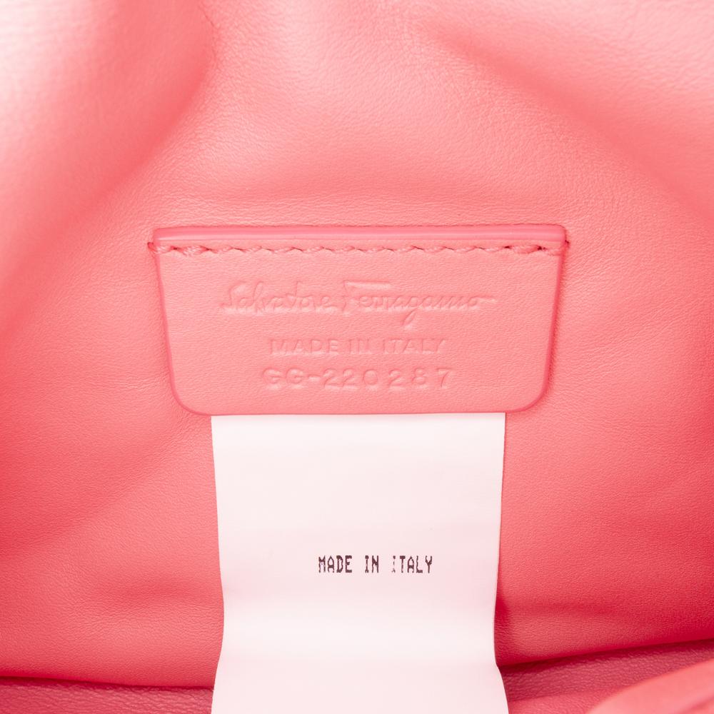 Ferragamo B Ferragamo Pink Blush Calf Leather Mini Padded Viva Bow Crossbody Italy