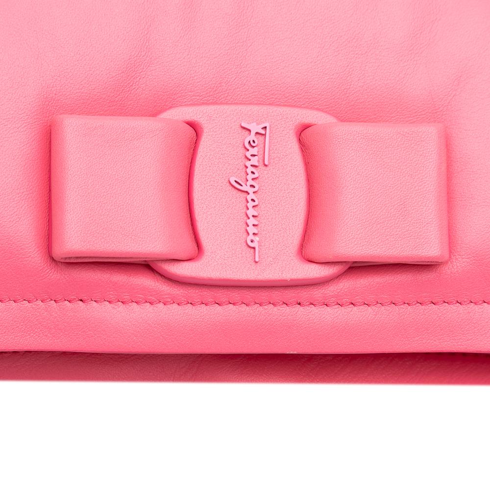 Ferragamo B Ferragamo Pink Blush Calf Leather Mini Padded Viva Bow Crossbody Italy
