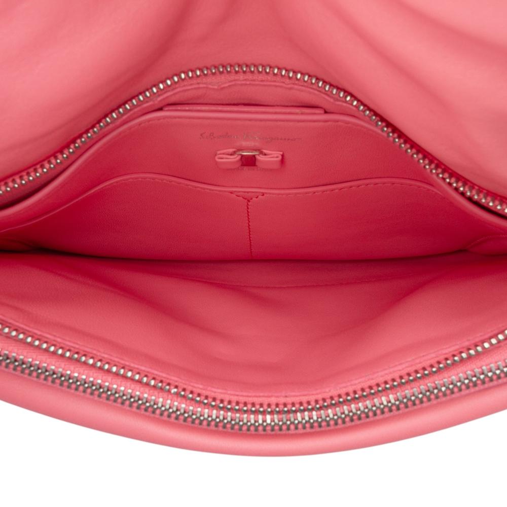 Ferragamo B Ferragamo Pink Calf Leather Padded Viva Bow Crossbody Italy