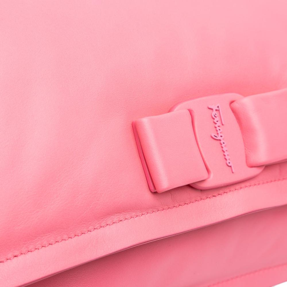 Ferragamo B Ferragamo Pink Calf Leather Padded Viva Bow Crossbody Italy