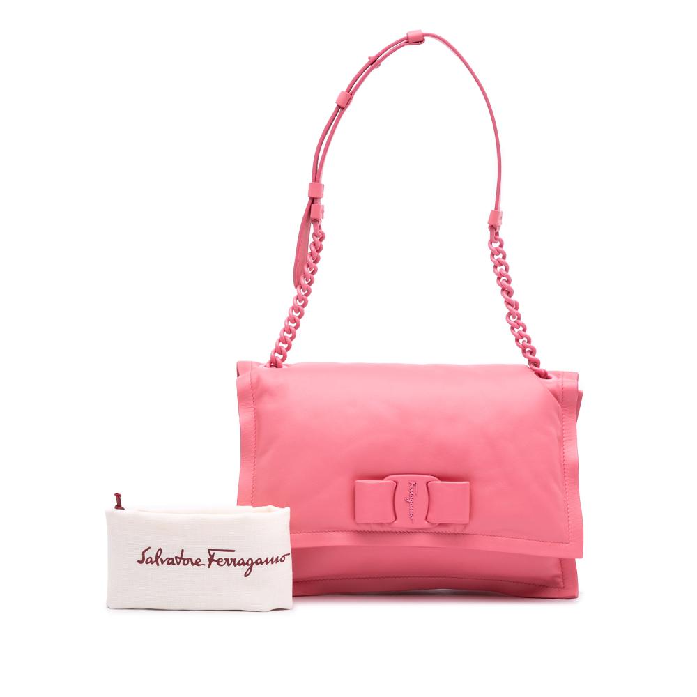 Ferragamo B Ferragamo Pink Calf Leather Padded Viva Bow Crossbody Italy