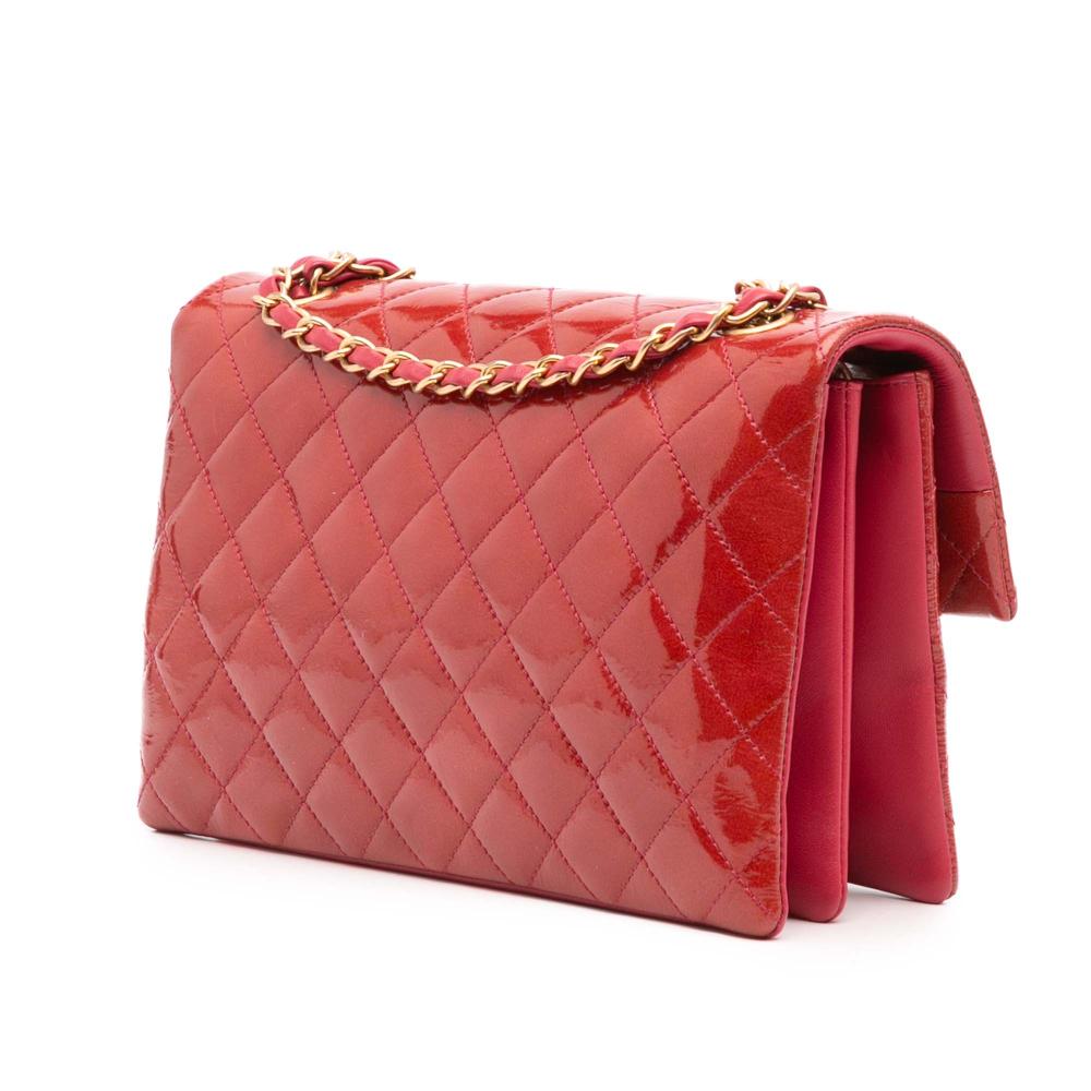 Chanel AB Chanel Red Goatskin Leather Quilted Patent Pagoda Accordion Flap France