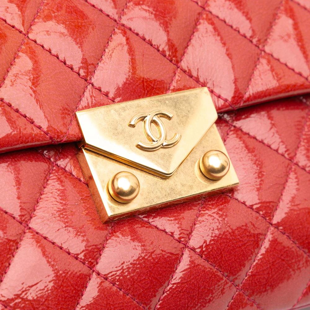 Chanel AB Chanel Red Goatskin Leather Quilted Patent Pagoda Accordion Flap France