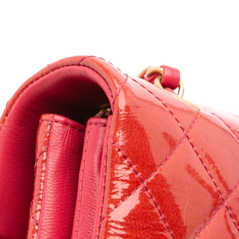 Chanel AB Chanel Red Goatskin Leather Quilted Patent Pagoda Accordion Flap France