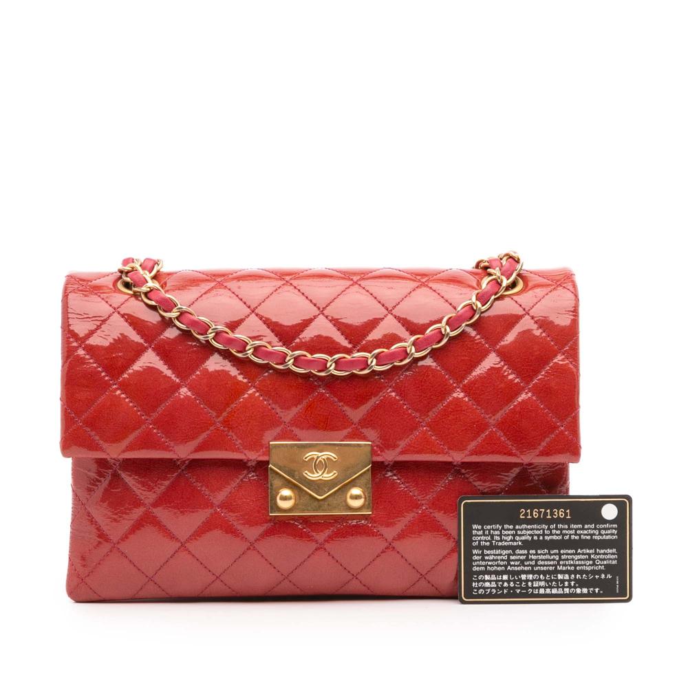 Chanel AB Chanel Red Goatskin Leather Quilted Patent Pagoda Accordion Flap France