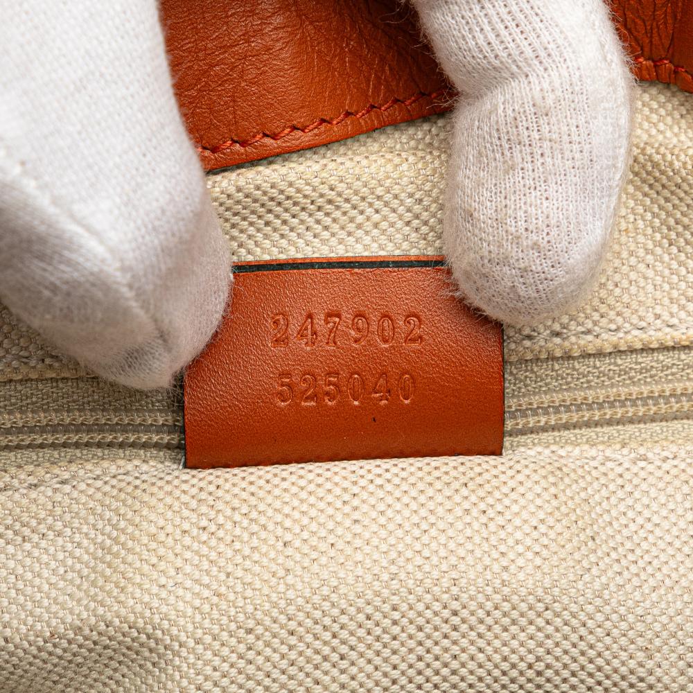 Gucci B Gucci Brown Beige with Orange Canvas Fabric GG Sukey Satchel Italy