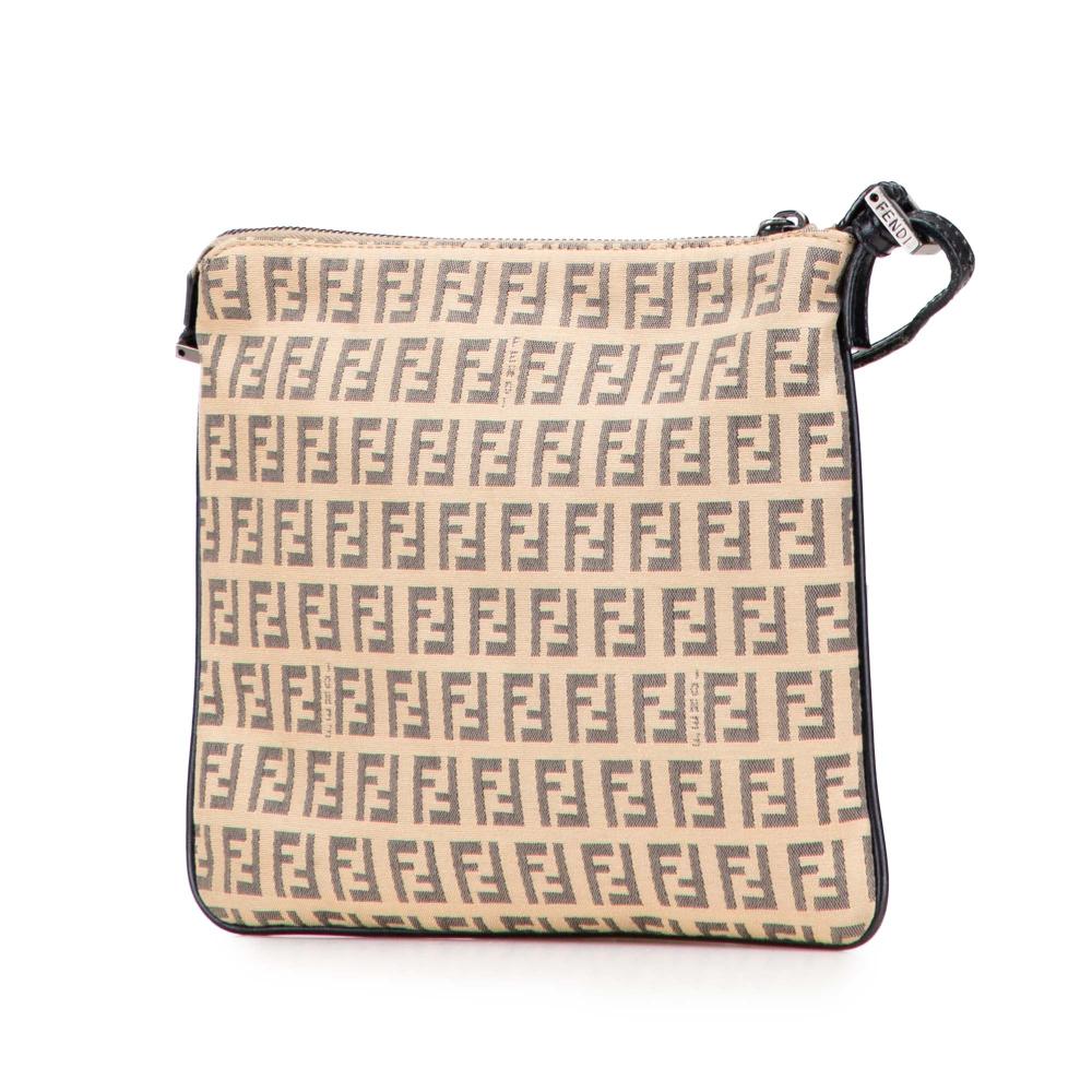 Fendi B Fendi Brown Beige Canvas Fabric Zucchino Crossbody Italy