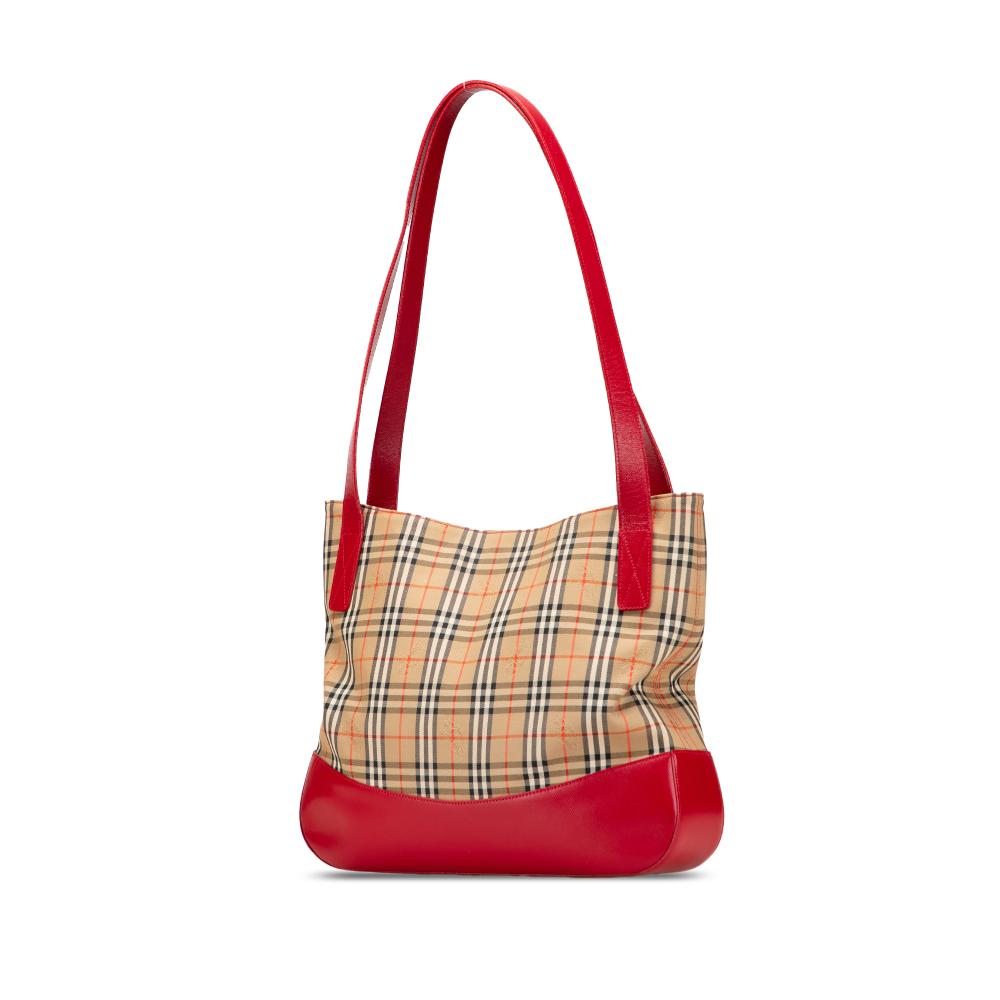 Burberry B Burberry Brown Beige with Red Canvas Fabric Haymarket Check Tote United Kingdom