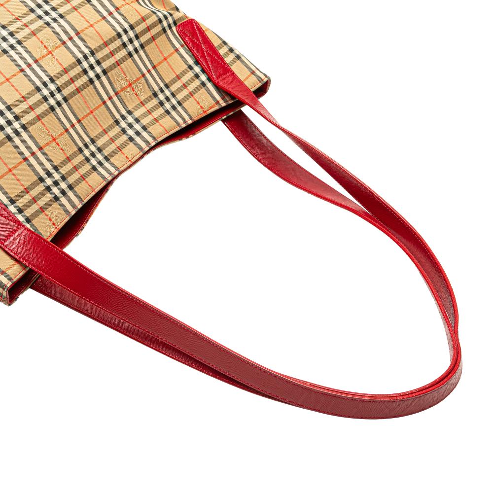 Burberry B Burberry Brown Beige with Red Canvas Fabric Haymarket Check Tote United Kingdom