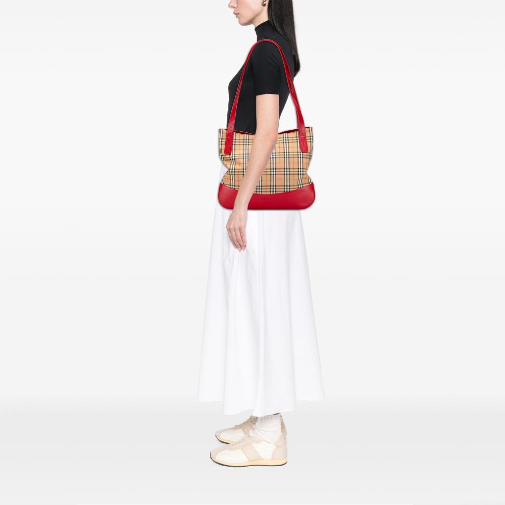 Burberry B Burberry Brown Beige with Red Canvas Fabric Haymarket Check Tote United Kingdom