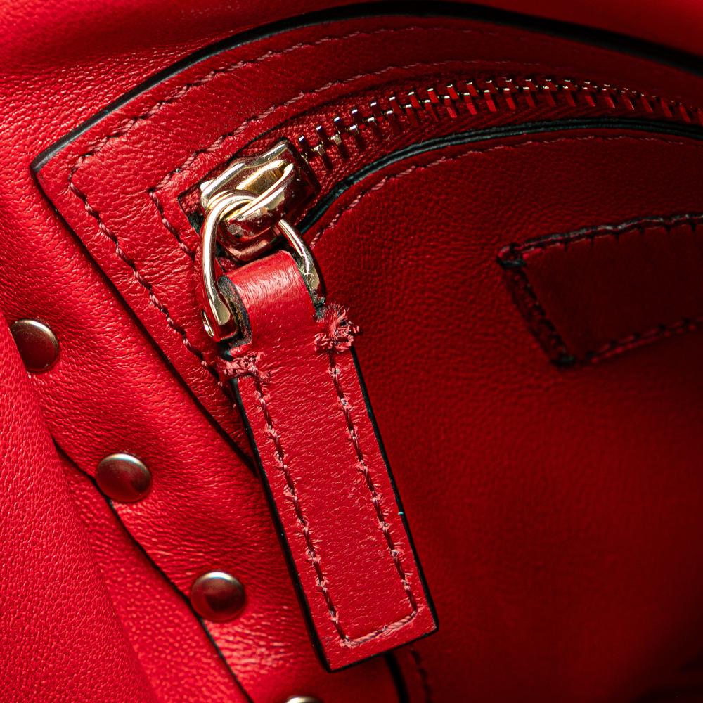 Valentino B Valentino Red Nappa Leather Leather Nappa Rockstud Spike Vertical Satchel Italy