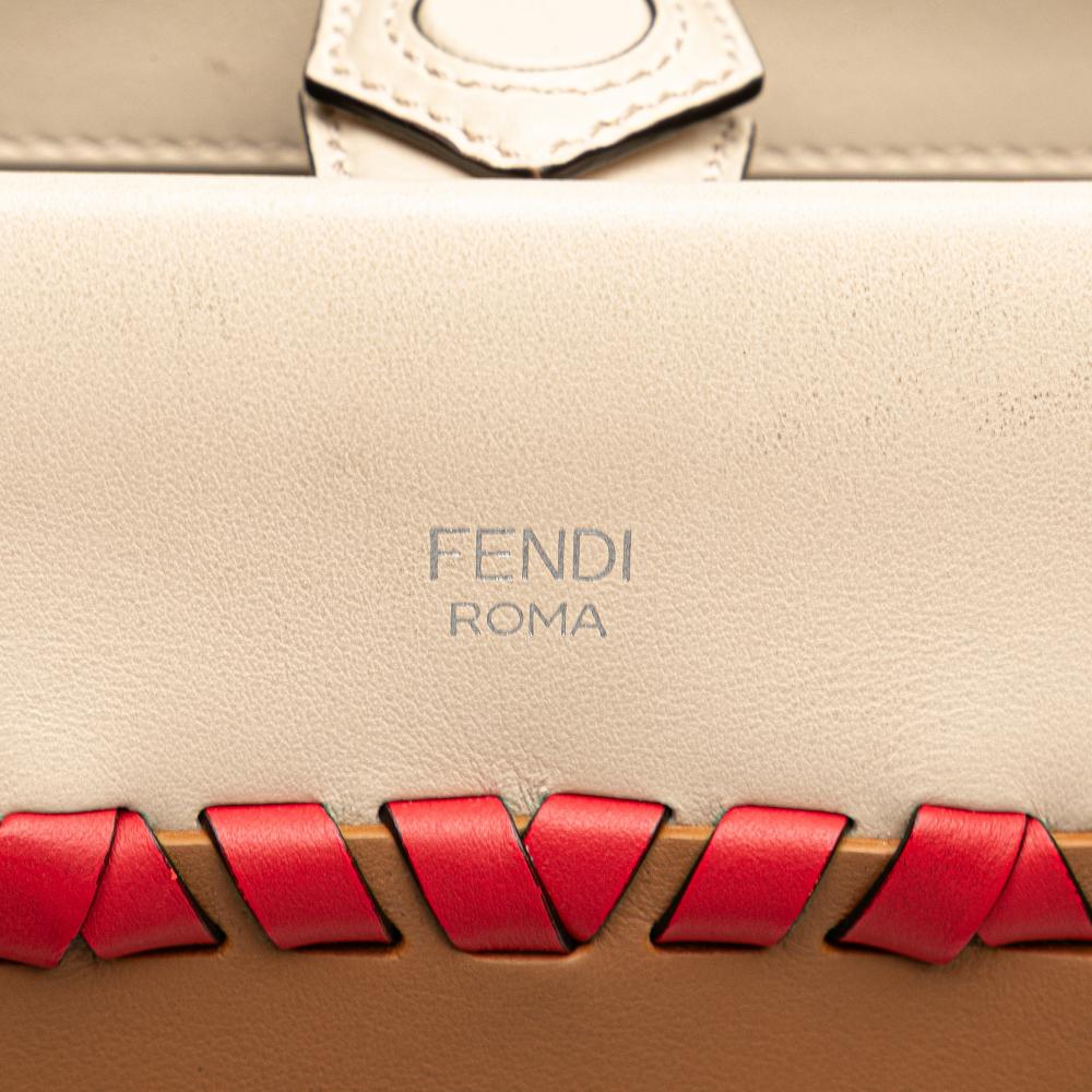 Fendi B Fendi Brown Light Beige Calf Leather Small Bicolor skin Whipstitch Runway Satchel Italy