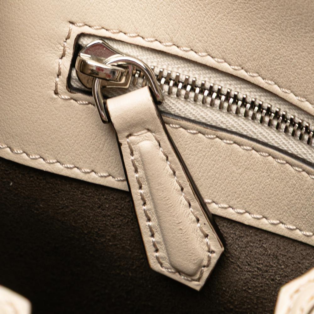 Fendi B Fendi Brown Light Beige Calf Leather Small Bicolor skin Whipstitch Runway Satchel Italy