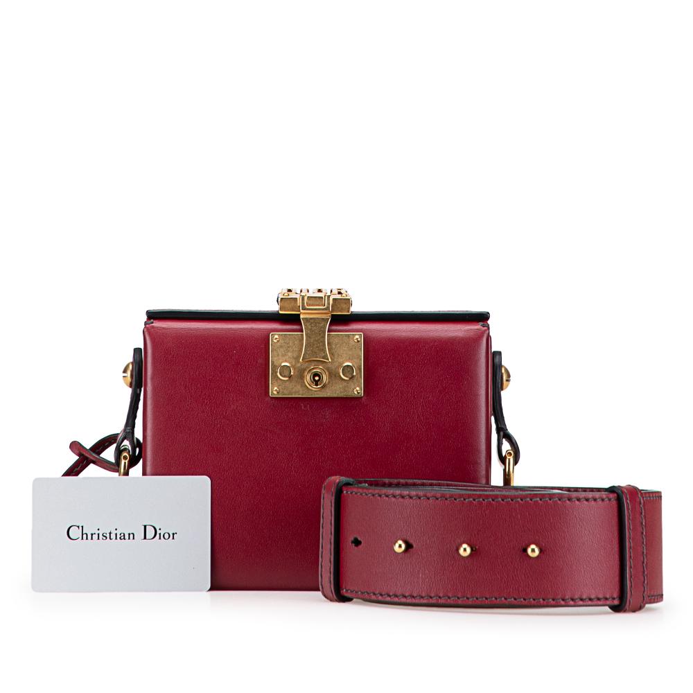 Christian Dior B Dior Red Lambskin Leather Leather Lambskin Dioraddict Lockbox Crossbody Italy