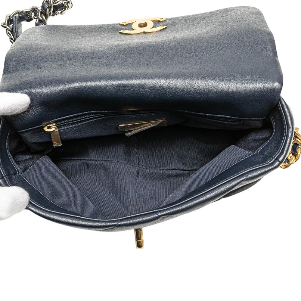 Chanel AB Chanel Blue Dark Blue Lambskin Leather Leather Medium Lambskin 19 Flap Italy