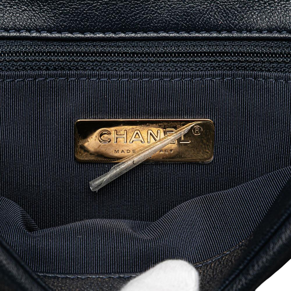 Chanel AB Chanel Blue Dark Blue Lambskin Leather Leather Medium Lambskin 19 Flap Italy