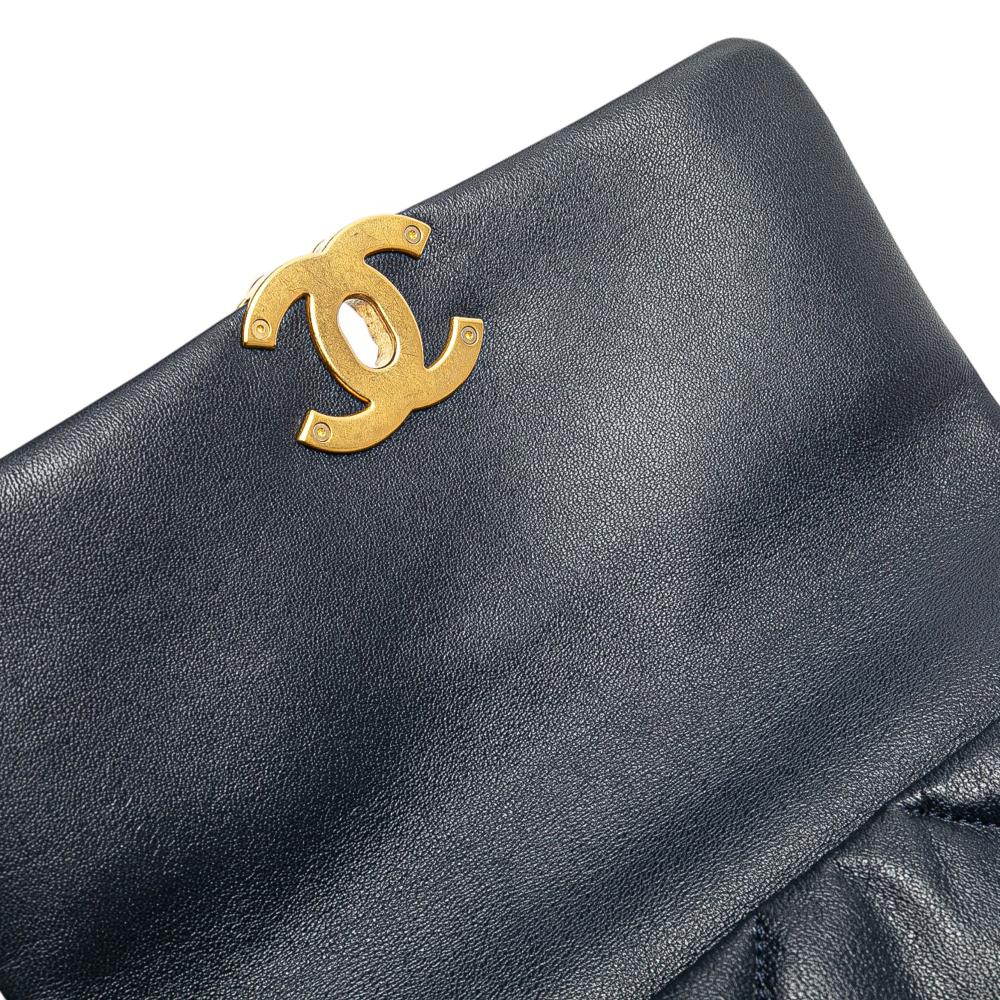 Chanel AB Chanel Blue Dark Blue Lambskin Leather Leather Medium Lambskin 19 Flap Italy