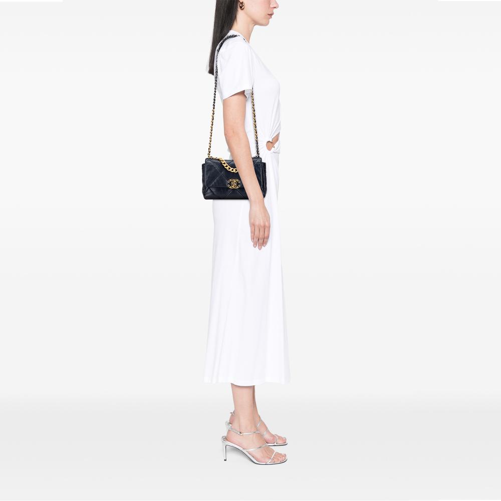 Chanel AB Chanel Blue Dark Blue Lambskin Leather Leather Medium Lambskin 19 Flap Italy